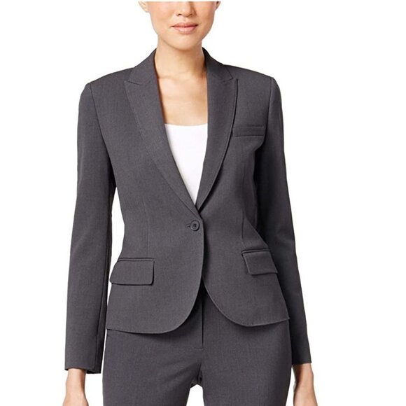 Anne Klein Button Front Gray Long Sleeve Pockets Business Casual Suit Jacket Z2 - Picture 1 of 9